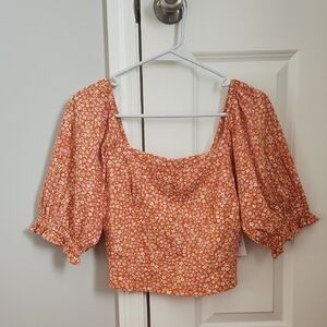 NWT Billabong Shirt 100% cotton orange floral top cropped fit